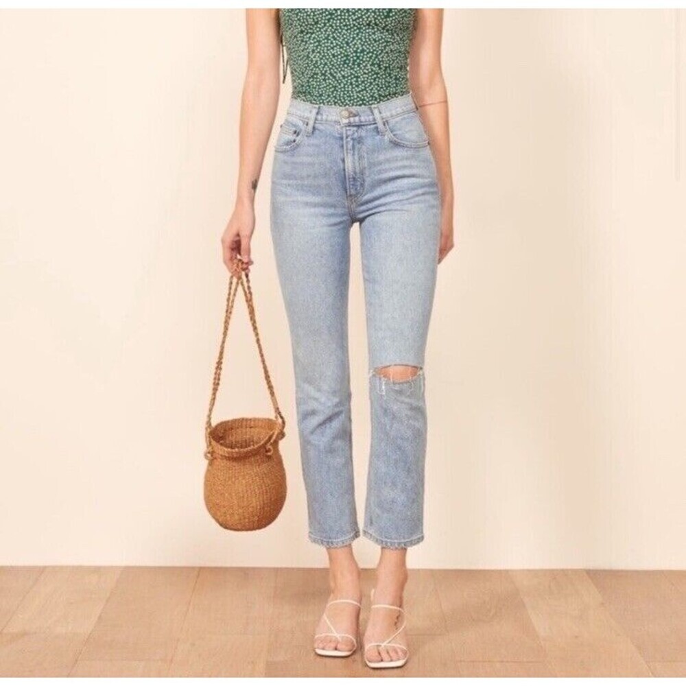 Reformation Liza High Rise Straight Cropped Jeans Montego Distressed Size 28